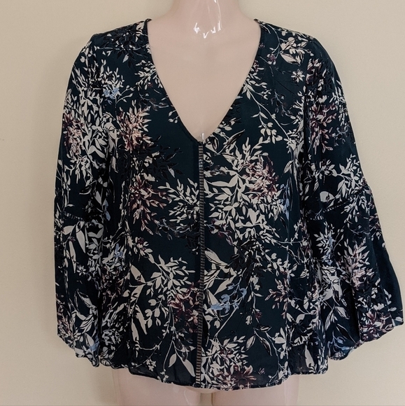 𝅺parker silk blouse v neck floral xs - Picture 2 of 16
